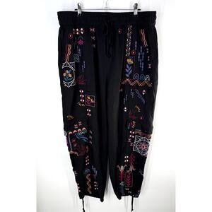 Johnny Was Workshop Campo Drawstring Cargo Pants Large Embroidered Art Boho